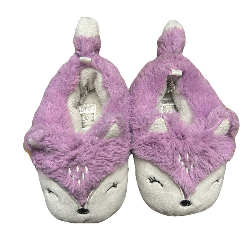 Purple Fox Fuzzy Baby Slippers, So Soft!! Carter's Size 5/6 With Skid Proof Sole